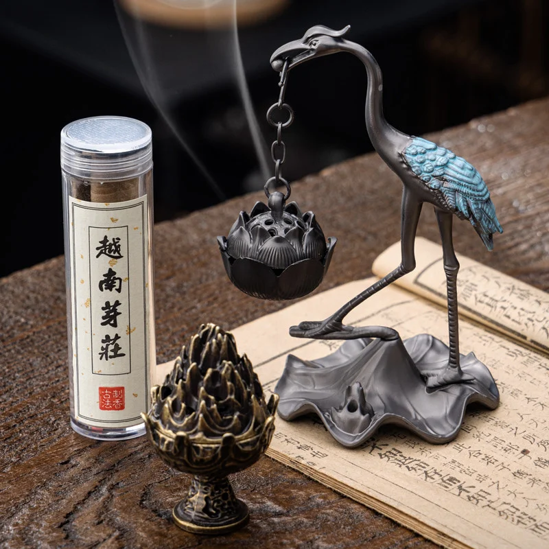 仙鶴蓮花香爐・合金吊爐擺件