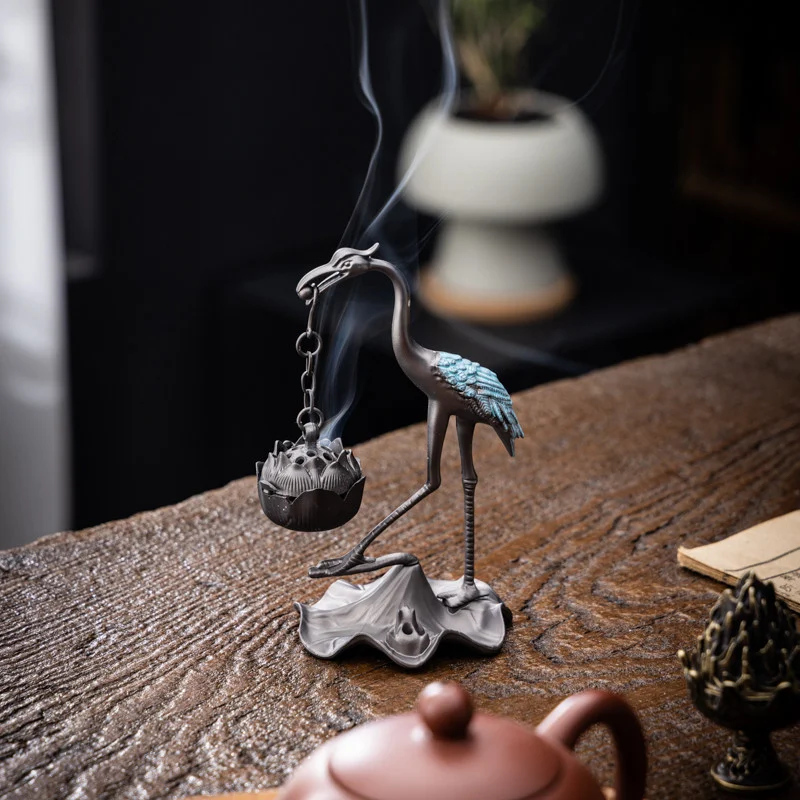 仙鶴蓮花香爐・合金吊爐擺件